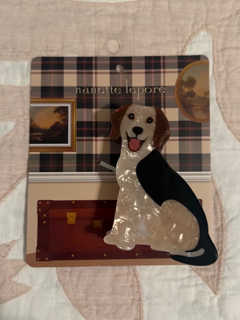 NWT - Nanette Lepore Dog Hair Claw Clip - Brown & White Dog